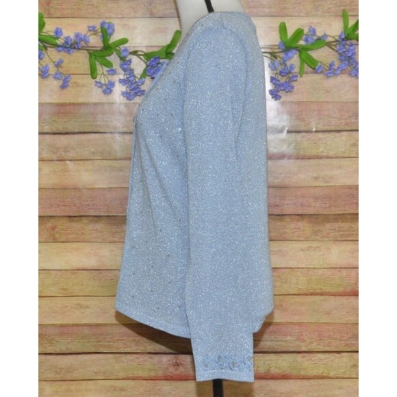 Emma James M Blue & Metallic Silver Sequin 2 Piece Silk Blend Jacket & Tank Top - Picture 4 of 12